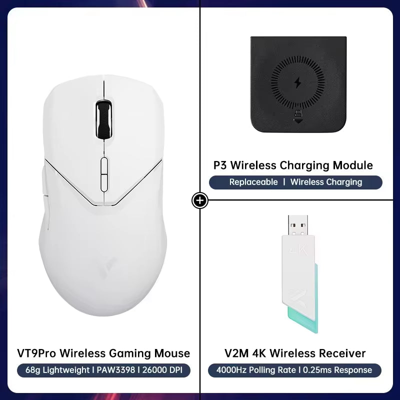 VT9PRO PAW3398 Wireless Gaming Mouse 68G Wired Programmable Ergonomic Mice 26000DPI Type C Rechargeable Pc Gamer Accessory