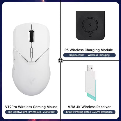 VT9PRO PAW3398 Wireless Gaming Mouse 68G Wired Programmable Ergonomic Mice 26000DPI Type C Rechargeable Pc Gamer Accessory