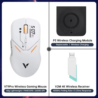 VT9PRO PAW3398 Wireless Gaming Mouse 68G Wired Programmable Ergonomic Mice 26000DPI Type C Rechargeable Pc Gamer Accessory