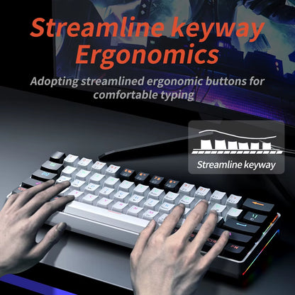 MK61 USB Gaming Mechanical Keyboard Red Switch RGB Backlit Hot Swappable 61 Keys Wired Detachable Cable