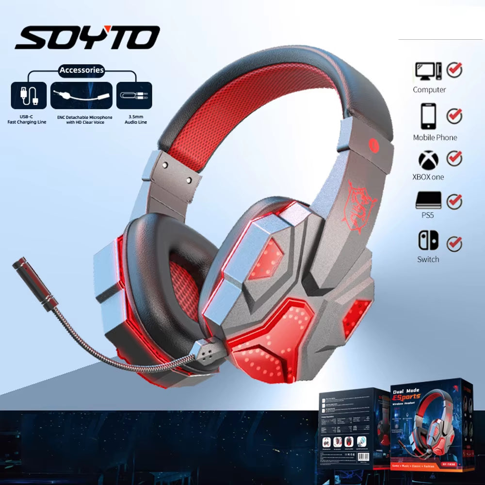 SY-T830 Bluetooth-Compatibl5.1 Gaming Headset Gamer Wireless Headphone with Noise Cancelling Microphone Wired Earphone for Phone
