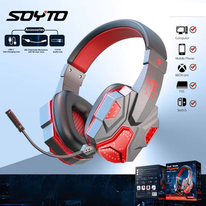 SY-T830 Bluetooth-Compatibl5.1 Gaming Headset Gamer Wireless Headphone with Noise Cancelling Microphone Wired Earphone for Phone