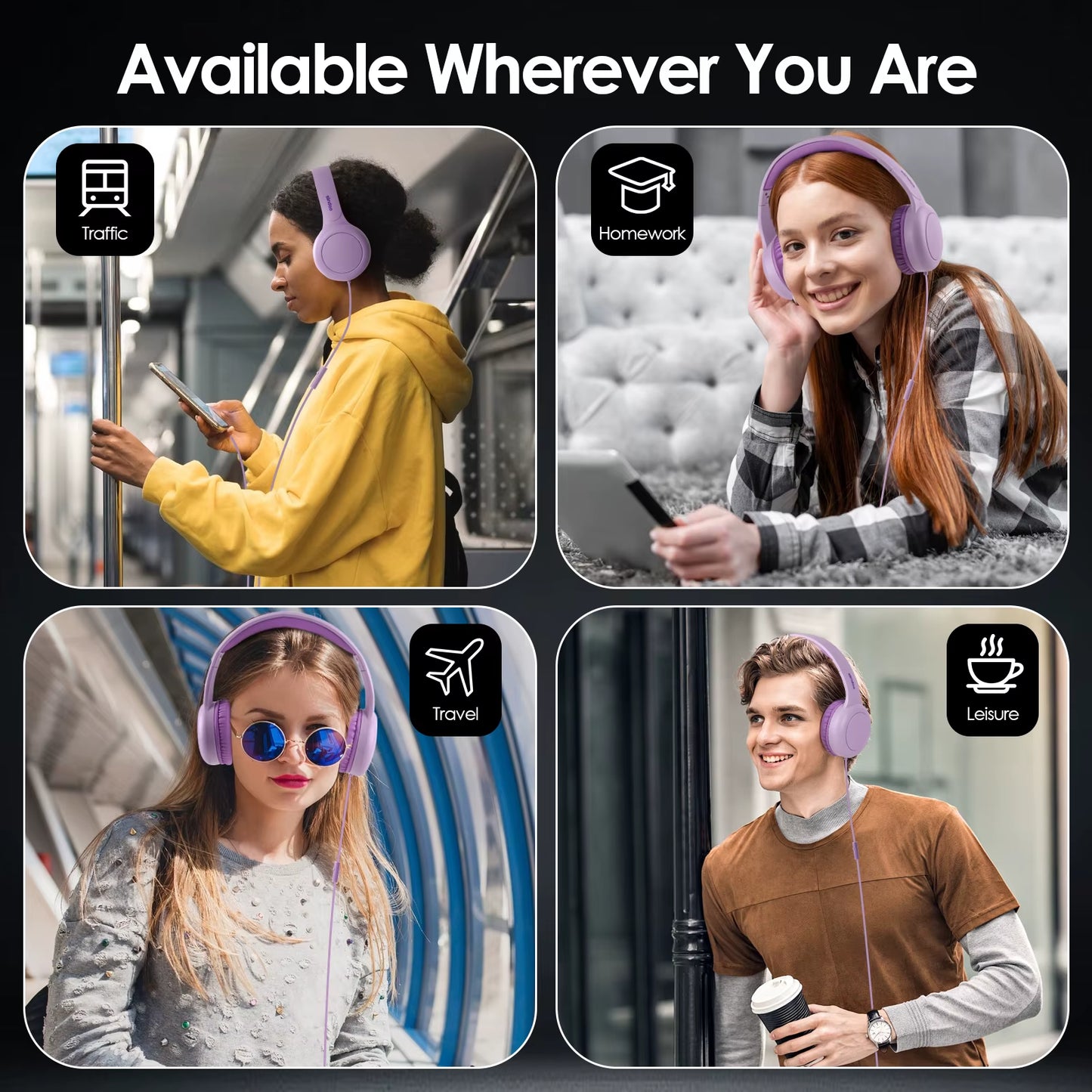 926B-W On-Ear Headphones with Microphone with 1.45M-Tangle-Free Nylon Line Type C Plug Foldable Portable Wired Headphone