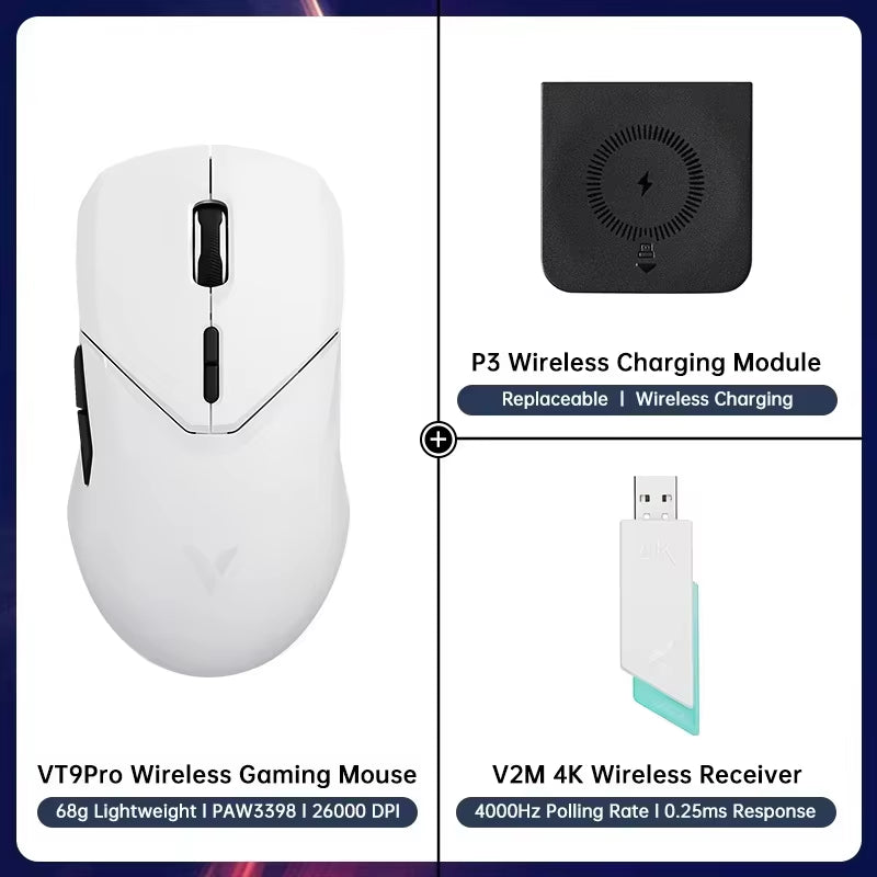 VT9PRO PAW3398 Wireless Gaming Mouse 68G Wired Programmable Ergonomic Mice 26000DPI Type C Rechargeable Pc Gamer Accessory
