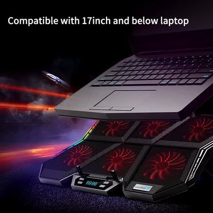 Gaming RGB Laptop Cooler 12-17 Inch Led Screen Laptop Cooling Pad Notebook Cooler Stand with Six Fan and 2 USB Ports